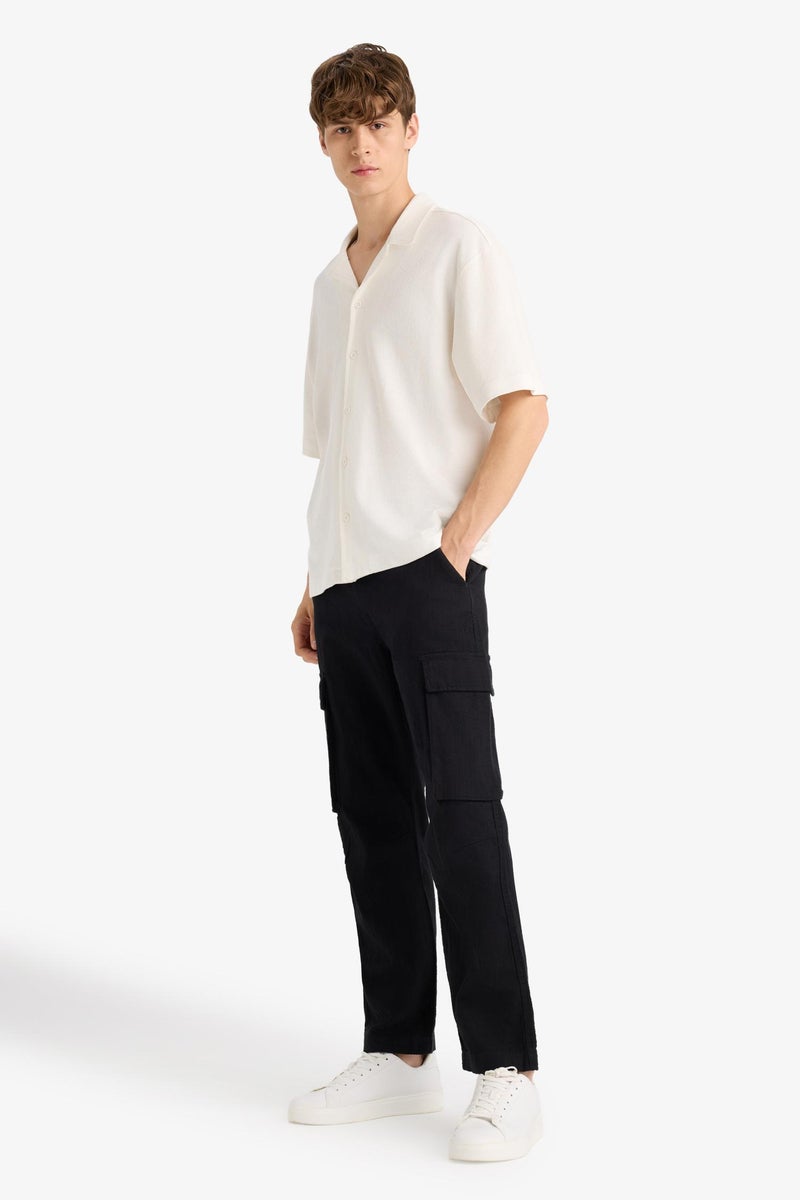 DeFacto Black Man Relax Fit Linen Look Straight Leg Cotton  Trousers Casual - Image 3